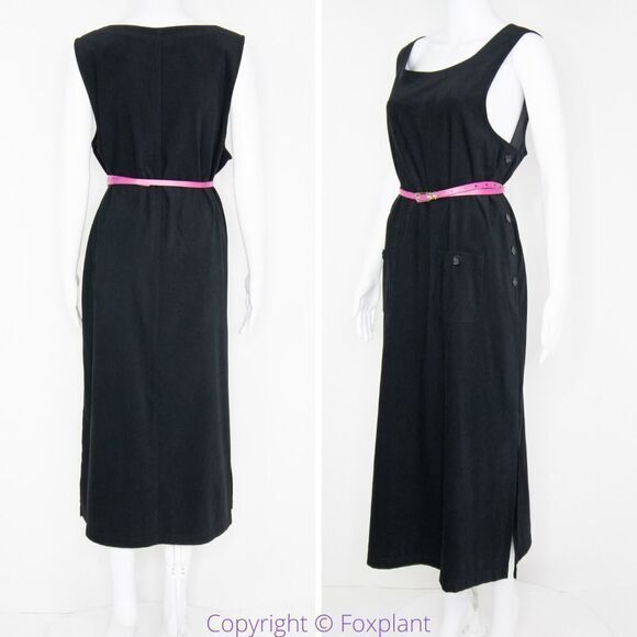 Talbots black sleeveless pockets maxi dress with button detail side slits, PL - Picture 3 of 16